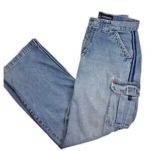 VTG Jordache Jeans Y2K Baggy Side Racing Stripe Distressed Wide Leg Cargo 28" 6